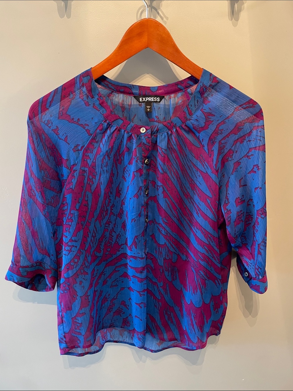 Express Blue and Purple Abstract Print Blouse Size Small